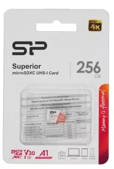 Карта памяти 256GB Silicon Power SP256GBSTXDV3V20SP microSDXC Class 10 UHS-I U3 100/80 Mb/s Superior A1 (SD адаптер)