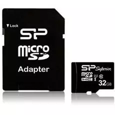 Карта памяти 32GB Silicon Power SP032GBSTHDU1V10SP UHS-1 MicroSD Card32GB Superior/ class 10 Retail pack w/ adaptor