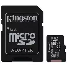 Карта памяти 512GB Kingston SDCS2/512GB microSDXC Class 10 UHS-I U3 Canvas Select Plus (SD адаптер) 100MB/S