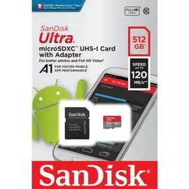 Карта памяти 512GB SanDisk SDSQUA4-512G-GN6MA microSDXC Class 10 Ultra (SD адаптер) UHS-I U1 A1 120MB/s
