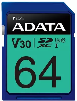 Карта памяти 64GB ADATA ASDX64GUI3V30S-R Premier Pro SDXC Class 10 UHS-I U3 V30S 95/60 MB/s