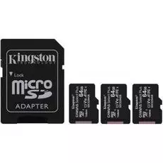 Карта памяти 64GB Kingston Canvas Select Plus SDCS2/64GB-3P1A 3 x 64 GB, UHS-I Class 10 U1 A1, чтение до 100Мб/с, с адаптером