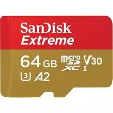 Карта памяти 64GB SanDisk SDSQXA2-064G-GN6AA Extreme microSDXC for Action Cams and Drones + SD Adapter 160MB/s A2 C10 V30 UHS-I U3