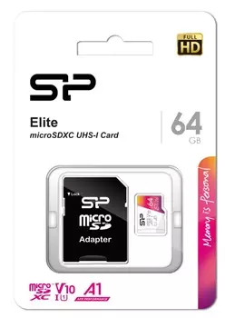 Карта памяти 64GB Silicon Power SP064GBSTXBV1V20SP microSDXC Class 10 UHS-I U3 100 Mb/s Elite A1 (SD адаптер)