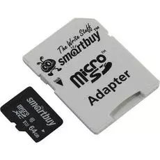 Карта памяти 64GB SmartBuy SB64GBSDCL10U3-01 MicroSDXC, Сlass 10 Pro, UHS-I U3 (80/90 Mb/s) + SD адаптер