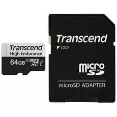 Карта памяти 64GB Transcend TS64GUSD350V microSDXC Class 10, UHS-I U1, High Endurance, (SD адаптер), R/W: 100/45 MB/s, 3D TLC