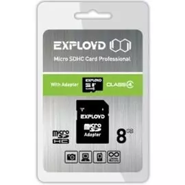 Карта памяти 8GB Exployd EX008GCSDHC4-AD CLASS 4, SD адаптер