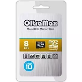 Карта памяти MicroSDHC 8GB OltraMax OM008GCSDHC10-W/A-AD Class 10, без адаптера