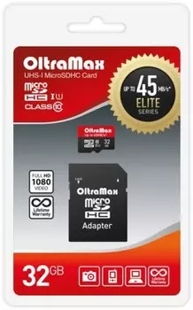 Карта памяти MicroSDHC 32GB OltraMax OM032GCSDHC10UHS-1-ElU1 Class 10 Elite UHS-I (45 Mb/s) + SD адаптер