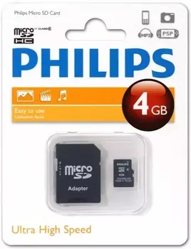 Карта памяти MicroSDHC 4GB Philips FM04MD45B/97 Class 10