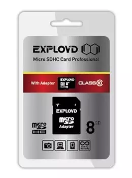 Карта памяти MicroSDHC 8GB Exployd EX008GCSDHC10-AD Class 10 + SD адаптер