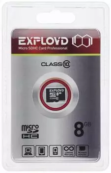 Карта памяти MicroSDHC 8GB Exployd EX008GCSDHC10-W/A-AD 10 без адаптера