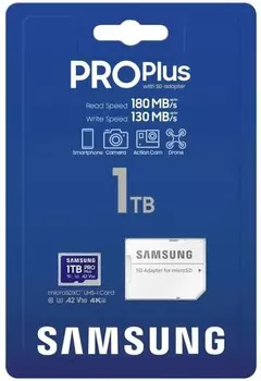 Карта памяти MicroSDXC 1024GB Samsung MB-MD1T0SA Pro PLUS V30 A2 + adapter