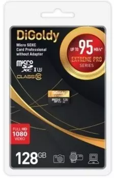 Карта памяти MicroSDXC 128GB DiGoldy DG128GCSDXC10UHS-1-ElU3 w Class 10 Extreme Pro UHS-I U3 (95 Mb/s) без адаптера