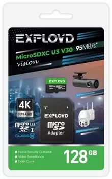 Карта памяти MicroSDXC 128GB Exployd EX128GCSDXC10-U3-V30 Class 10 Vision UHS-I U3 V30 (95 Mb/s) + SD адаптер