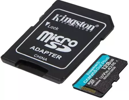 Карта памяти MicroSDXC 128GB Kingston SDCG4/128GBSP Go Plus G4 200R V30, с адаптером