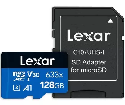 Карта памяти MicroSDXC 128GB Lexar LSDMI128BB633A High-Performance 633x UHS-I U3 V30 A1, 100/45MB/s (SD адаптер)