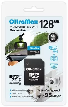 Карта памяти MicroSDXC 128GB OltraMax OM128GCSDXC10-U3-V30 Class 10 Recorder UHS-I U3 V30 (95 Mb/s) + SD адаптер