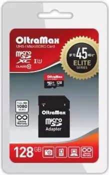 Карта памяти MicroSDXC 128GB OltraMax OM128GCSDXC10UHS-1-ElU1 Class 10 Elite UHS-I (45 Mb/s) + SD адаптер