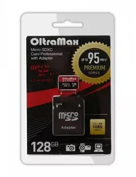 Карта памяти MicroSDXC 128GB OltraMax OM128GCSDXC10UHS-1-PrU3 Class 10 Premium UHS-I U3 (95 Mb/s) + SD адаптер