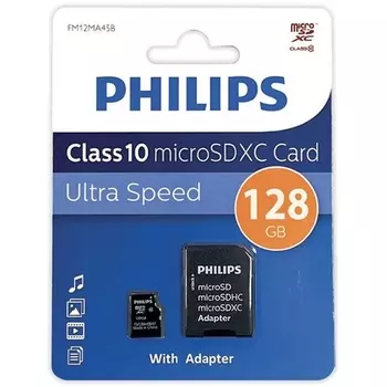 Карта памяти MicroSDXC 128GB Philips FM12MA45B/97 Class 10 (SD адаптер)