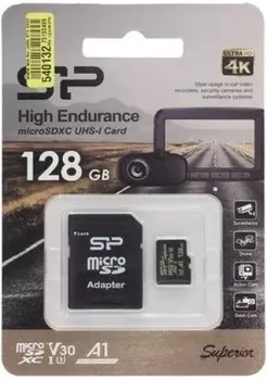 Карта памяти MicroSDXC 128GB Silicon Power SP128GBSTXDV3V1HSP Class 10 High Endurance UHS-I V30 A1 100MB/s, SD адаптер
