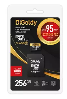 Карта памяти MicroSDXC 256GB DiGoldy DG256GCSDXC10UHS-1-ElU3 Class 10 Extreme Pro UHS-I U3 (95 Mb/s) + SD адаптер