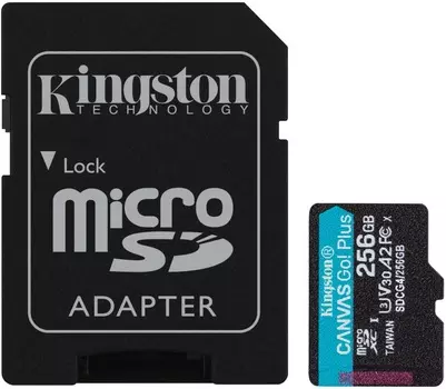 Карта памяти MicroSDXC 256GB Kingston SDCG4/256GB Go Plus G4 200R V30, с адаптером
