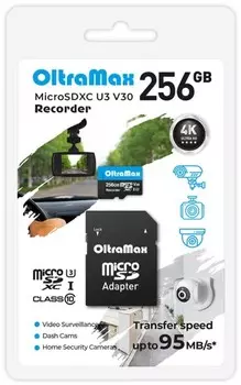Карта памяти MicroSDXC 256GB OltraMax OM256GCSDXC10-U3-V30 Class 10 Recorder UHS-I U3 V30 (95 Mb/s) + SD адаптер