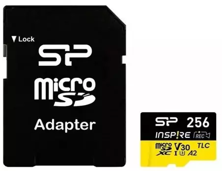 Карта памяти MicroSDXC 256GB Silicon Power SP256GBSTXLA2V1NSP Inspire V30 A2, adapter
