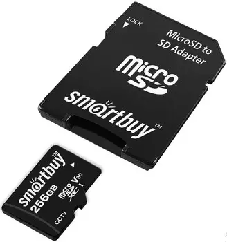 Карта памяти MicroSDXC 256GB SmartBuy SB256GBSDCCTV Class 10 UHS-I V10 для видеонаблюдения + SD адаптер