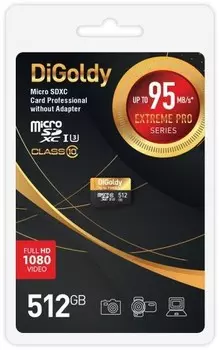 Карта памяти MicroSDXC 512GB DiGoldy DG512GCSDXC10UHS-1-ElU3 w Class 10 Extreme Pro UHS-I U3 (95 Mb/s) без адаптера