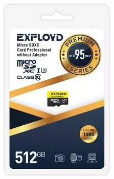 Карта памяти MicroSDXC 512GB Exployd EX512GCSDXC10UHS-1-ElU3 w Class 10 Premium UHS-I U3 (95 Mb/s) без адаптера