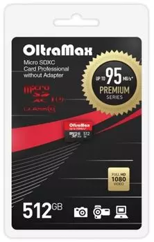 Карта памяти MicroSDXC 512GB OltraMax OM512GCSDXC10UHS-1-PrU3 w Class 10 Premium UHS-I U3 (95 Mb/s) без адаптера