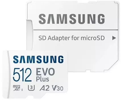 Карта памяти MicroSDXC 512GB Samsung EVO Plus MB-MC512SA/APC Class 10, A2, V30, UHS-I (U3), 90/160MB/s