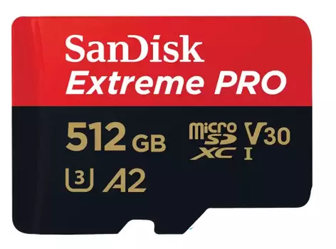 Карта памяти 512GB SanDisk SDSQXCD-512G-GN6MA Micro SecureDigital Class 10 UHS-I A2 C10 V30 U3 Extreme Pro (SD адаптер) 200MB/s