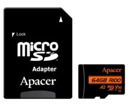 Карта памяти MicroSDXC 64GB Apacer AP64GMCSX10U8-R с адаптером