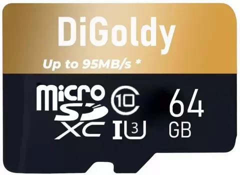 Карта памяти MicroSDXC 64GB DiGoldy DG064GCSDXC10UHS-1-ElU3 Class 10 Extreme Pro UHS-I U3 (95 Mb/s) + SD адаптер
