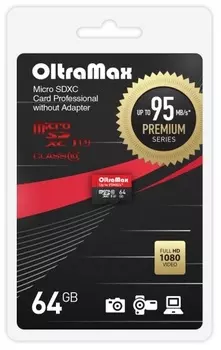 Карта памяти MicroSDXC 64GB OltraMax OM064GCSDXC10UHS-1-PrU3 w Class 10 Premium UHS-I U3 (95 Mb/s) без адаптера