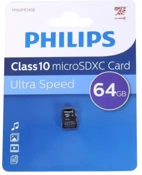 Карта памяти MicroSDXC 64GB Philips FM64MD45B/97 Class 10