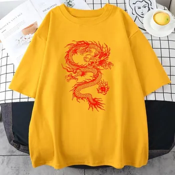 Модные футболки унисекс с уличным принтом Red Dragon, индивидуальные хлопковые футболки в стиле хип-хоп с коротким рукавом и круглым вырезом, повседневная мужская футболка большого размера, одежда L