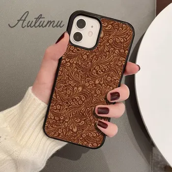 Коричневый чехол для телефона в стиле вестерн с ручной выделкой для iPhone 11 12 13 14 Pro Max mini XR XS SE 2020 6S 7 8 Plus Samsung Galaxy S21 S22 iPhone 6plus