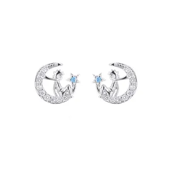 Серьги S925 с серебряным покрытием, серьги из Южной Кореи, звезды, Луны и херувима, простые индивидуальные ежедневные серьги с синими вспышками и бриллиантами, серьги «Маленький принц», новые