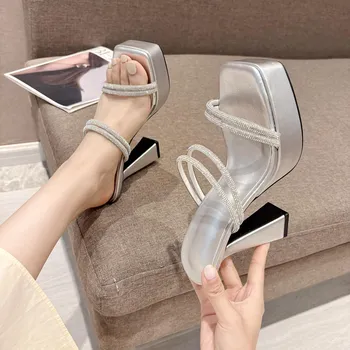 Fashion 2024 Summer Sale Of Women s Shoes Square Toe Beige Heeled Sandals Espadrilles Platform Buckle Strap New Comfort Low Party Black 34 бежевый