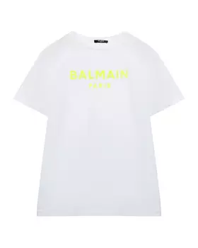 Футболка с неоновым лого, белая Balmain