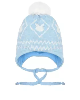 Голубая шапка с принтом "белые зайцы" Chobi детская