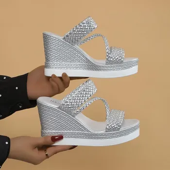 Fashion Women Platform Sandals 2024 Summer New High Heels Women Sandals Comfortable Shallow Fashion Wedges Shoes for Women Beach Sandals 35 золотой