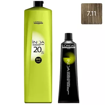 L'Oreal Professionnel Набор Безаммиачная краска Inoa ODS 2 7.11, 60 г + Оксидент обогащенный 6% (20 Vol.), 1000 мл (L'Oreal Professionnel, Окрашивание)