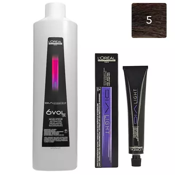 L'Oreal Professionnel Набор Краситель без аммиака Dia Light 5, 50 мл + Оксидент 1,8% (6 vol.), 1000 мл (L'Oreal Professionnel, Окрашивание)