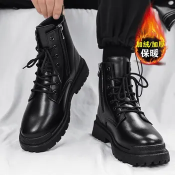 Martin boots men s 2023 new autumn black British wind locomotive tooling boots tall soft leather waterproof casual leather boots 39 чёрный